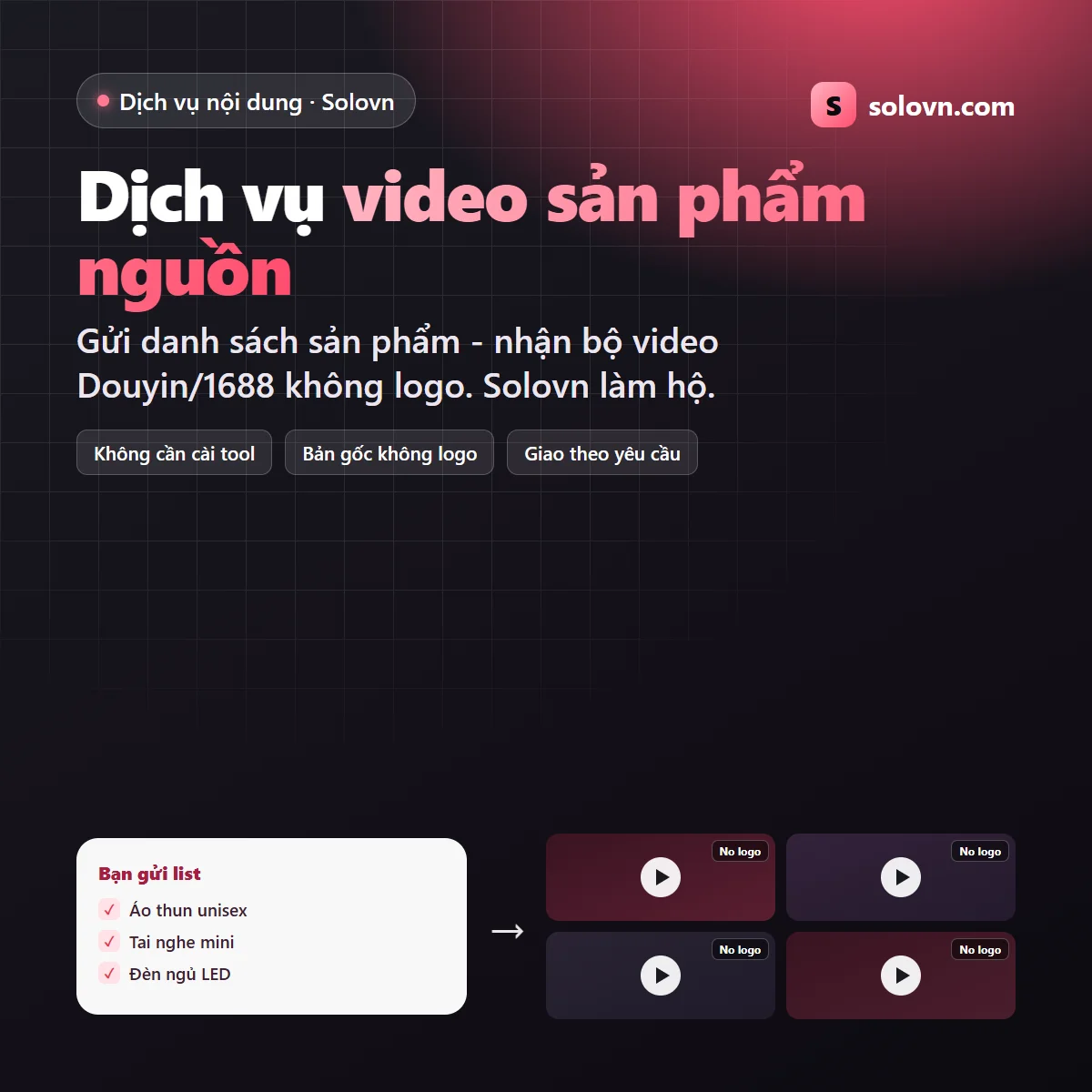 Dịch vụ tìm & tải video sản phẩm nguồn (Douyin / 1688)