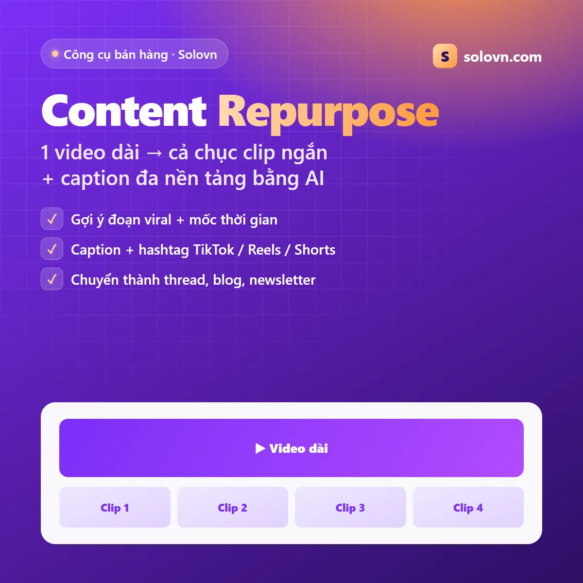 Content Repurpose - Tái chế video dài thành clip ngắn đa nền tảng bằng AI