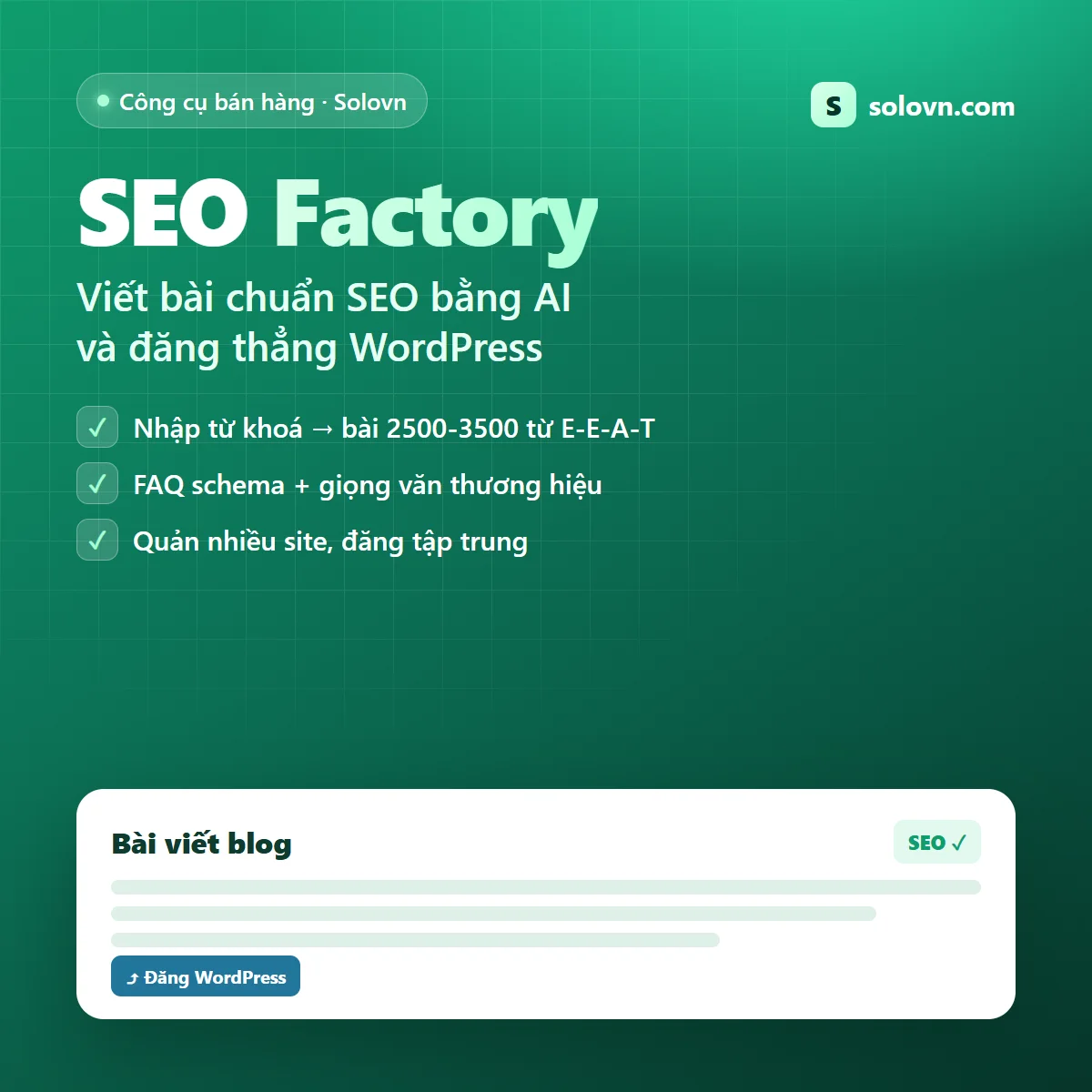 SEO Factory - Phần mềm viết bài chuẩn SEO bằng AI + đăng WordPress