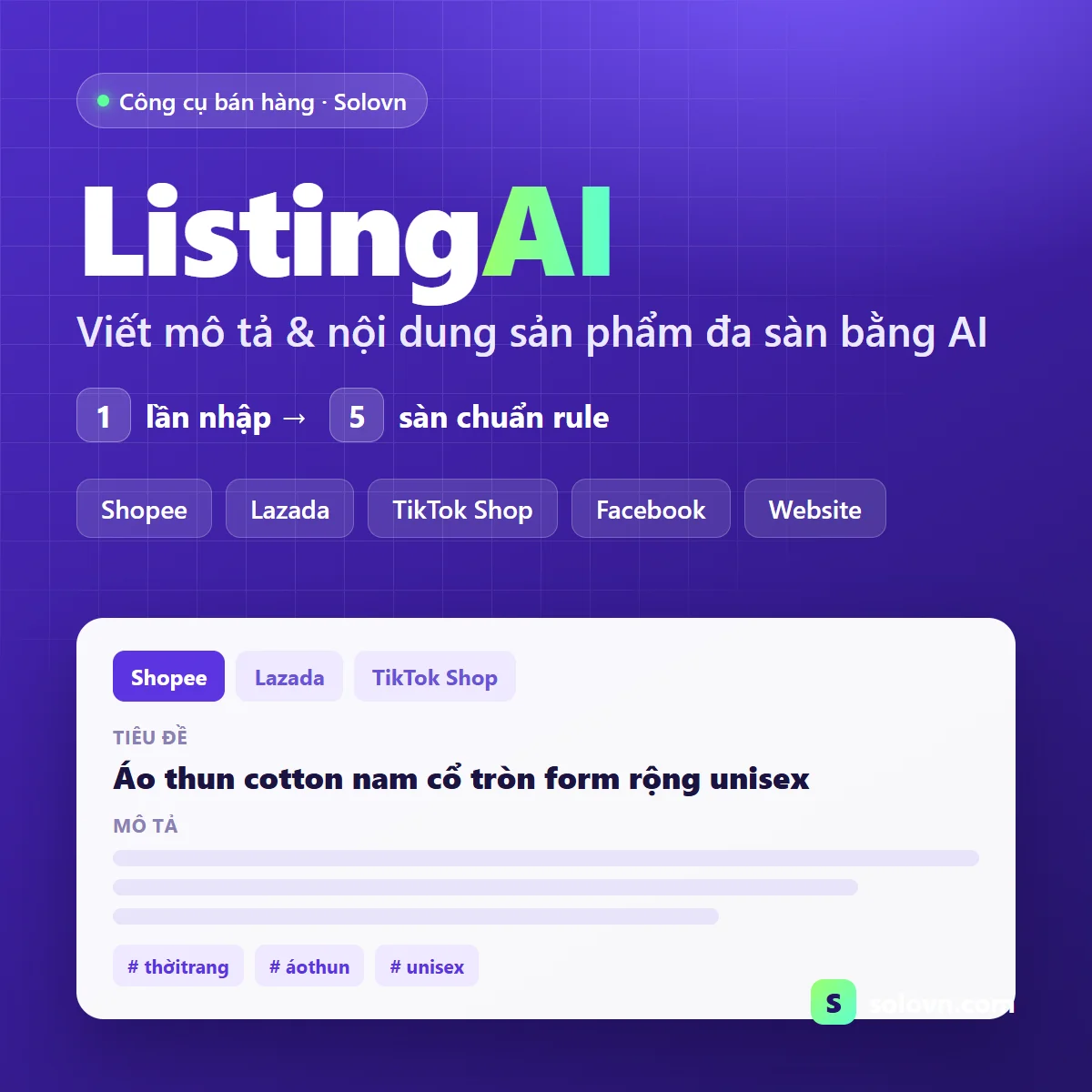 ListingAI - Phần mềm viết mô tả & nội dung sản phẩm đa sàn bằng AI